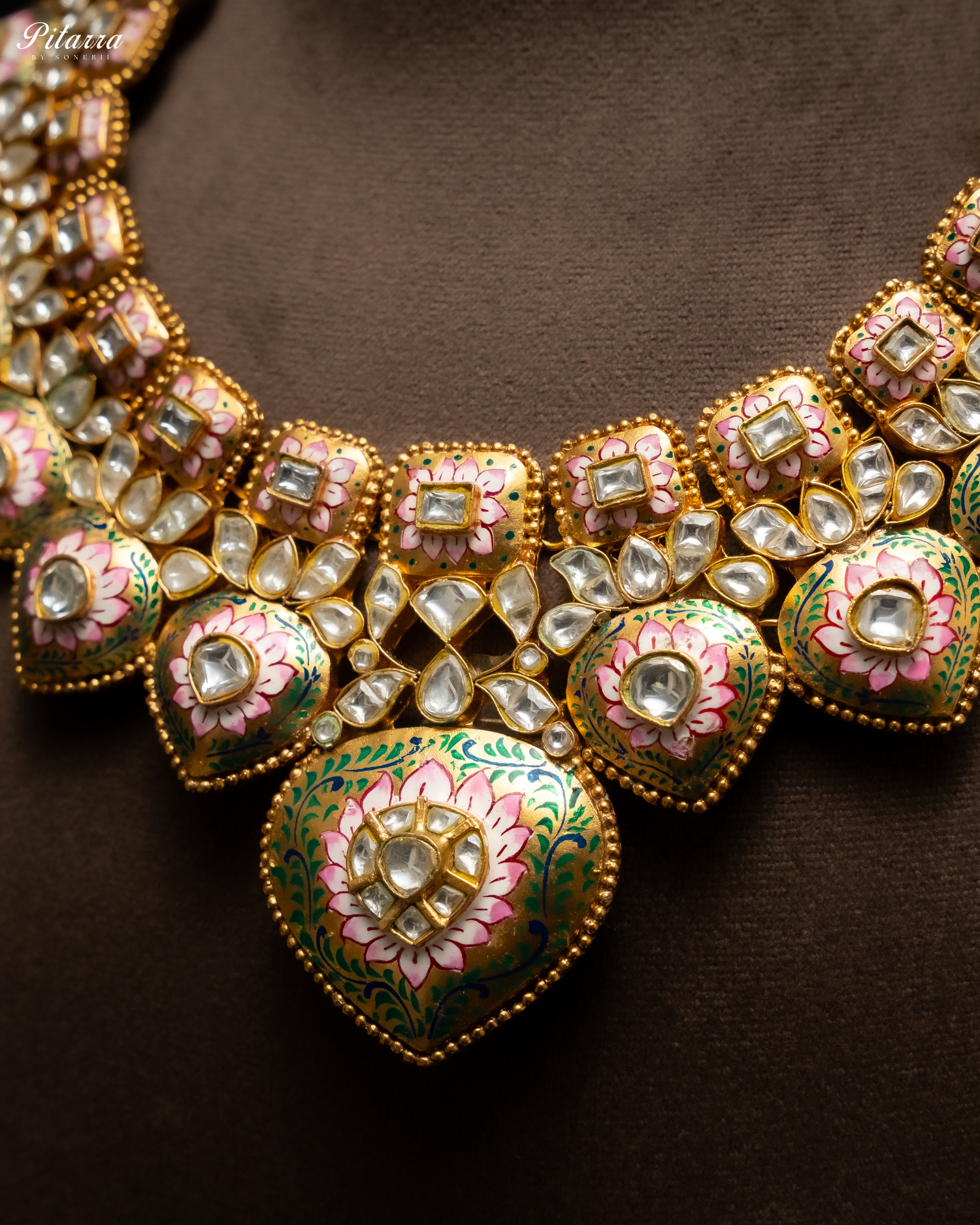 Golden Green Polki Kundan Necklace Set