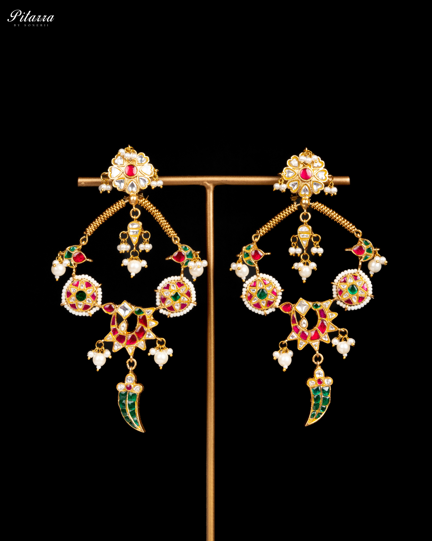 Golden Multi Color Punjabi Jadau Earrings