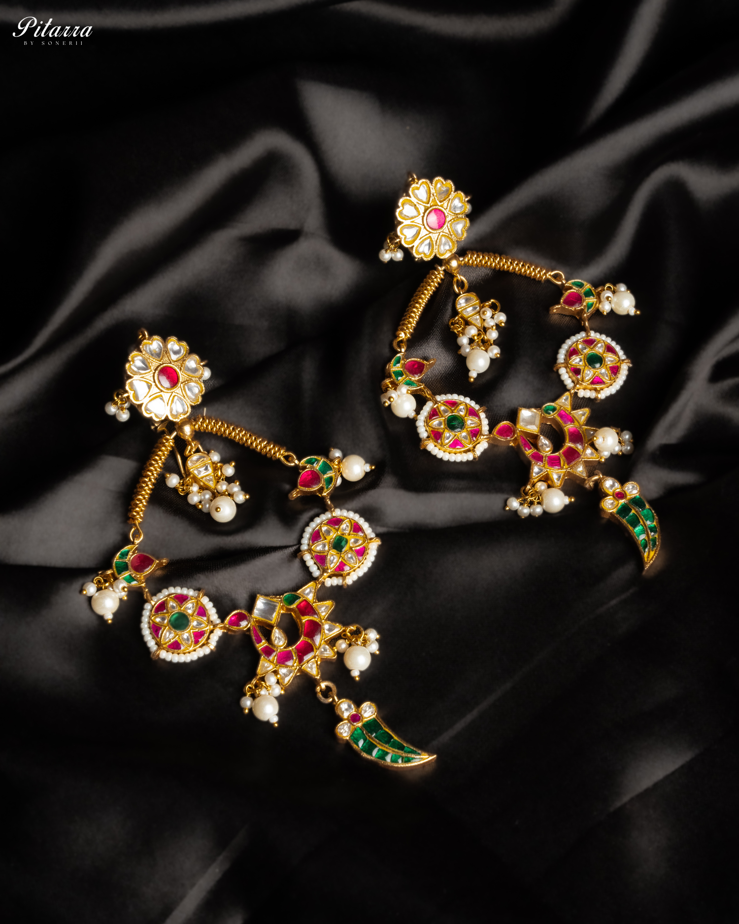 Golden Multi Color Punjabi Jadau Earrings