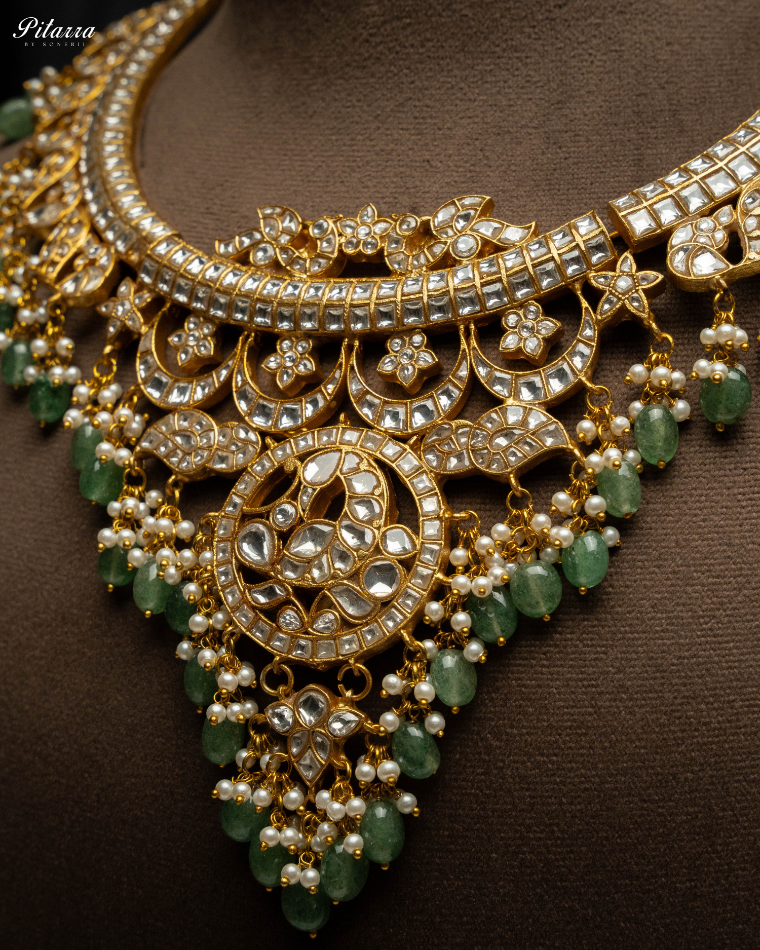 Green Gold Plated Jadau Kundan Necklace Set