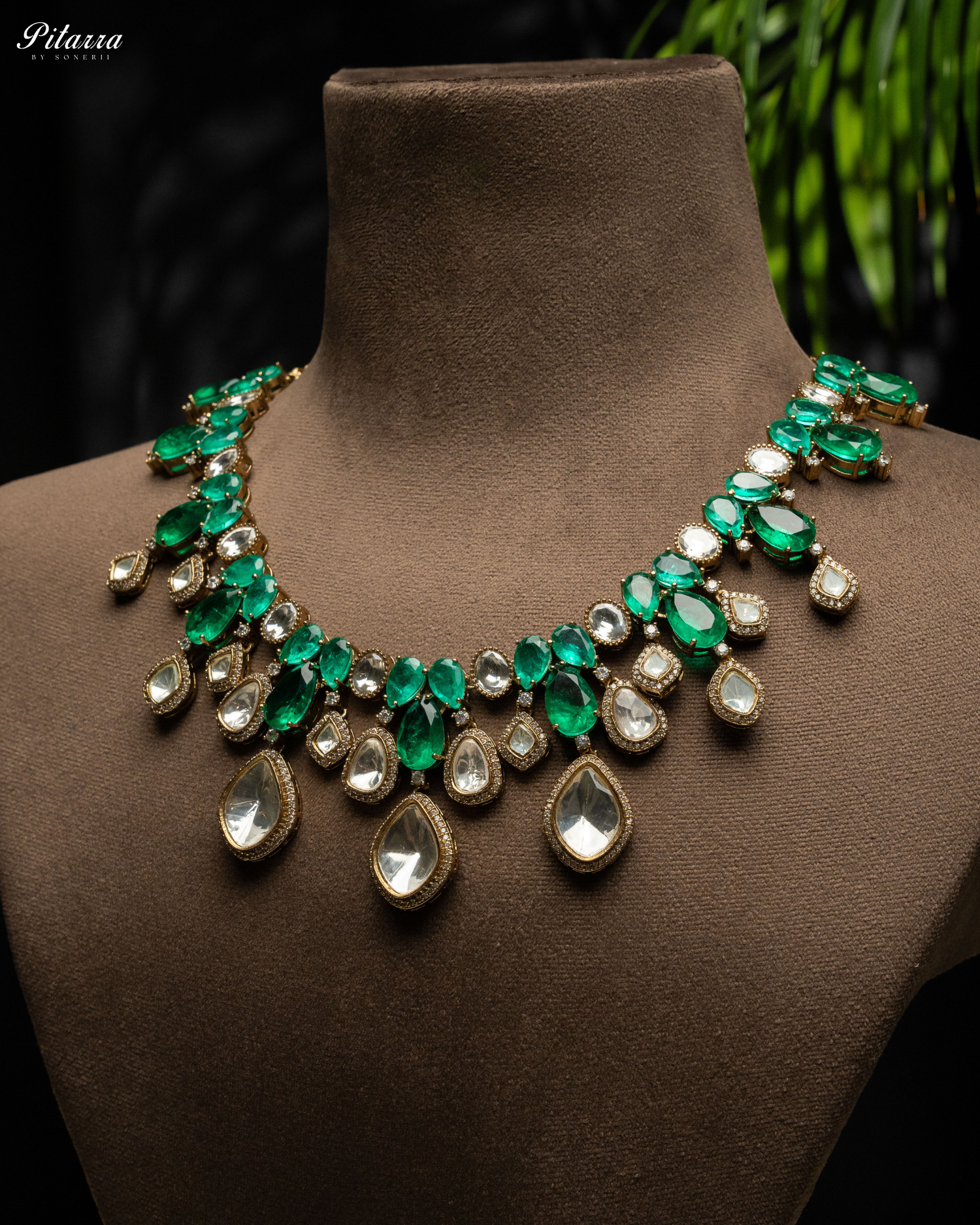 Green Rhodium Polki Kundan Necklace Set