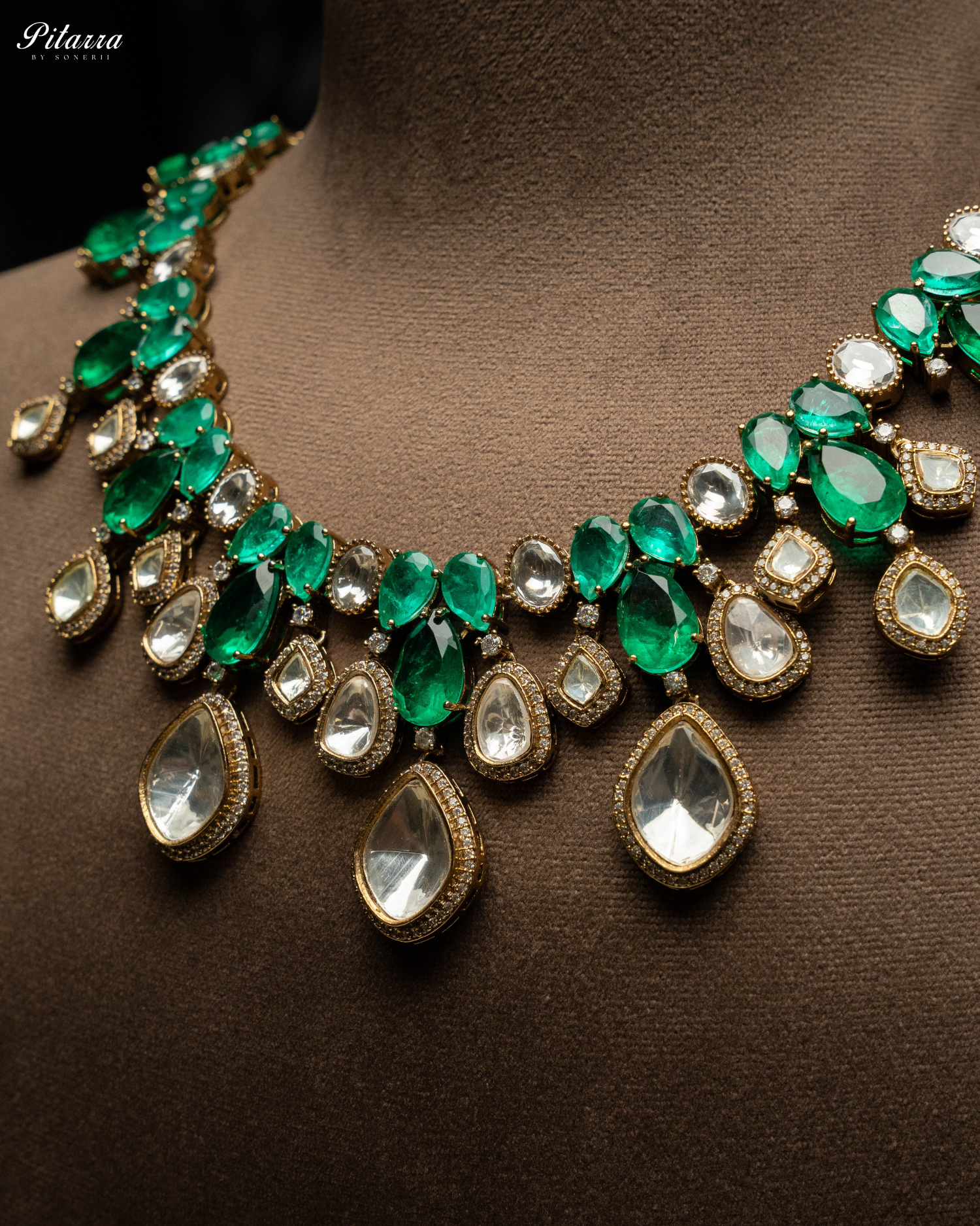 Green Rhodium Polki Kundan Necklace Set