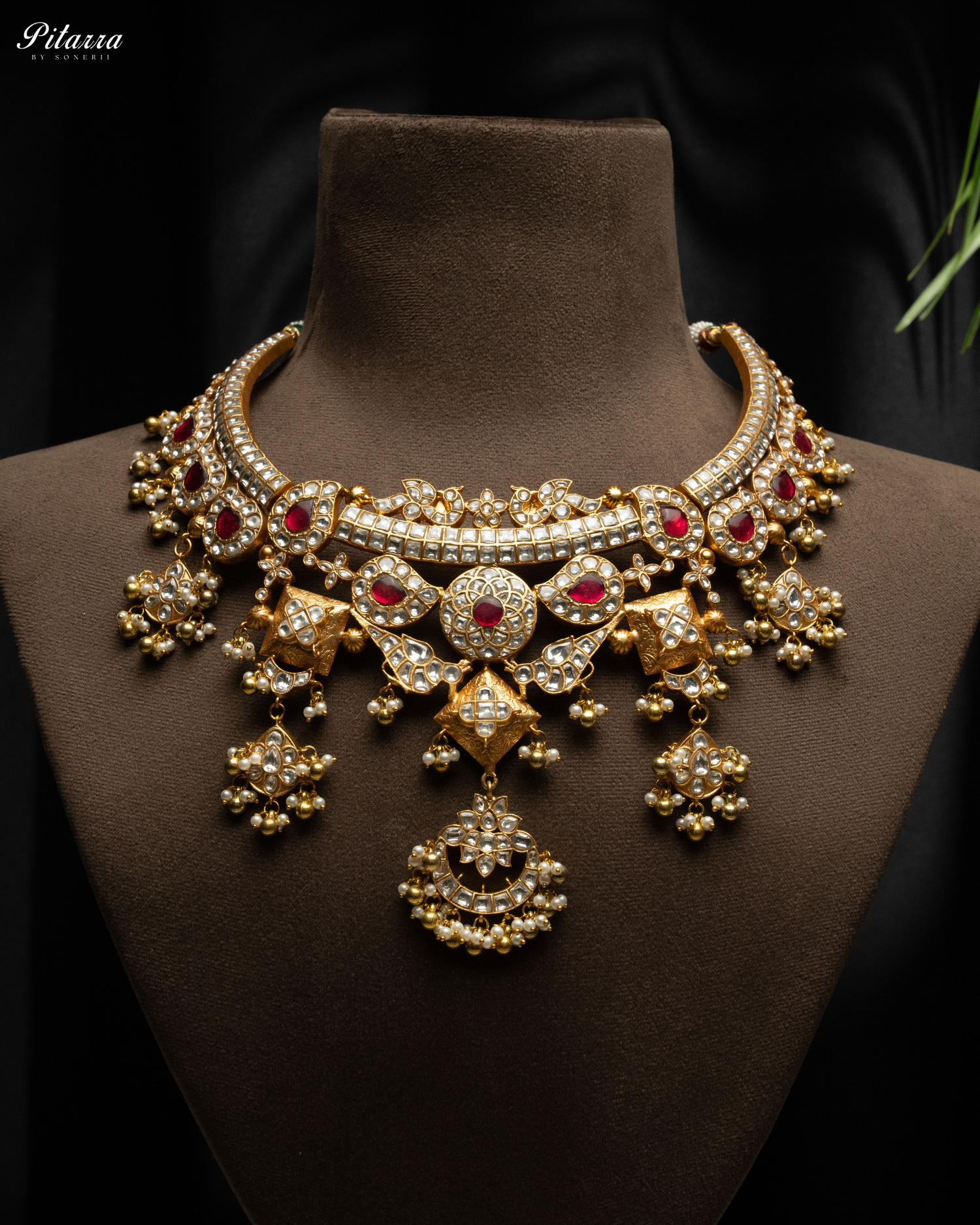 Heavy Golden Polki Kundan Necklace Set