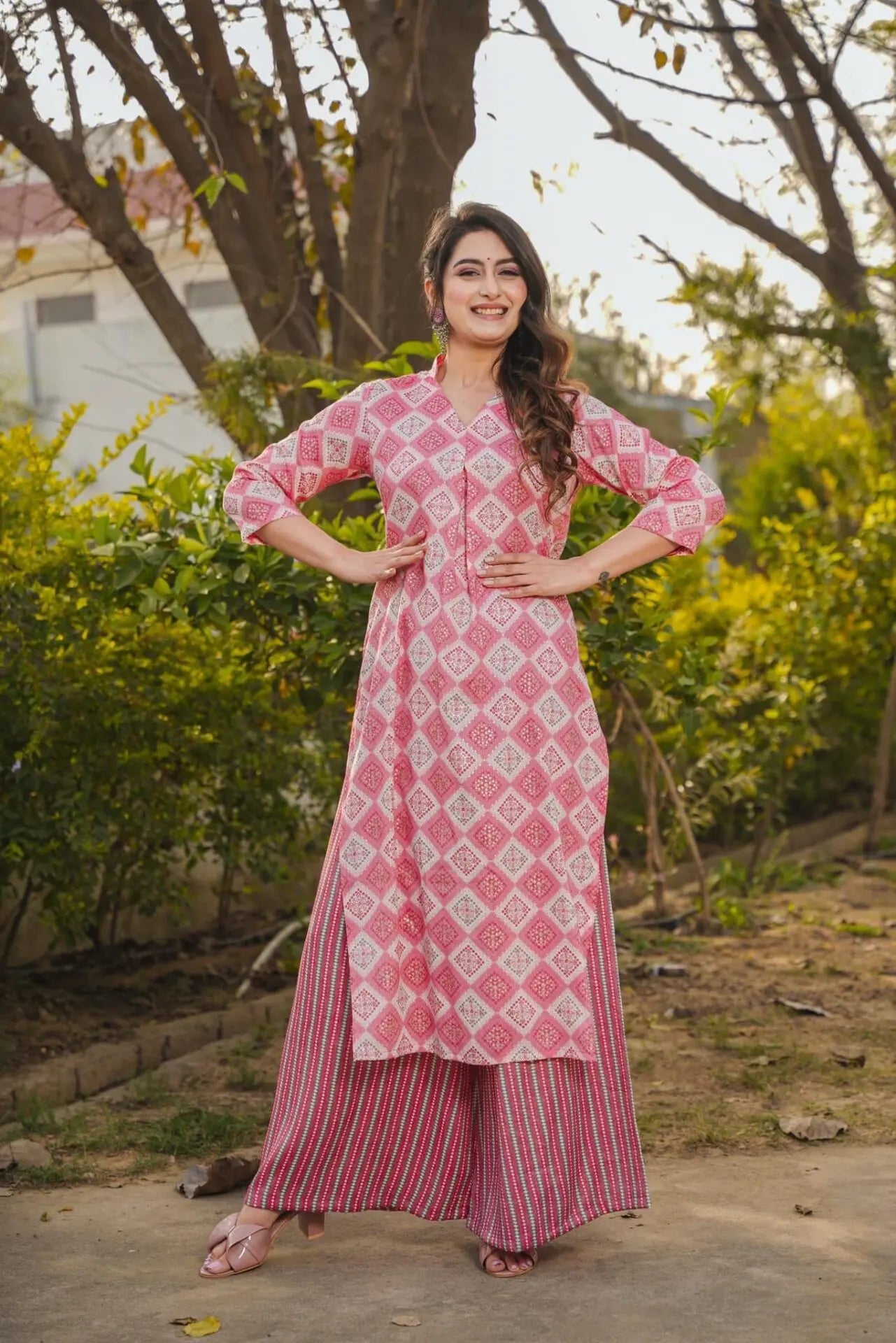 Carnation Pink Kurta Palazzo Set