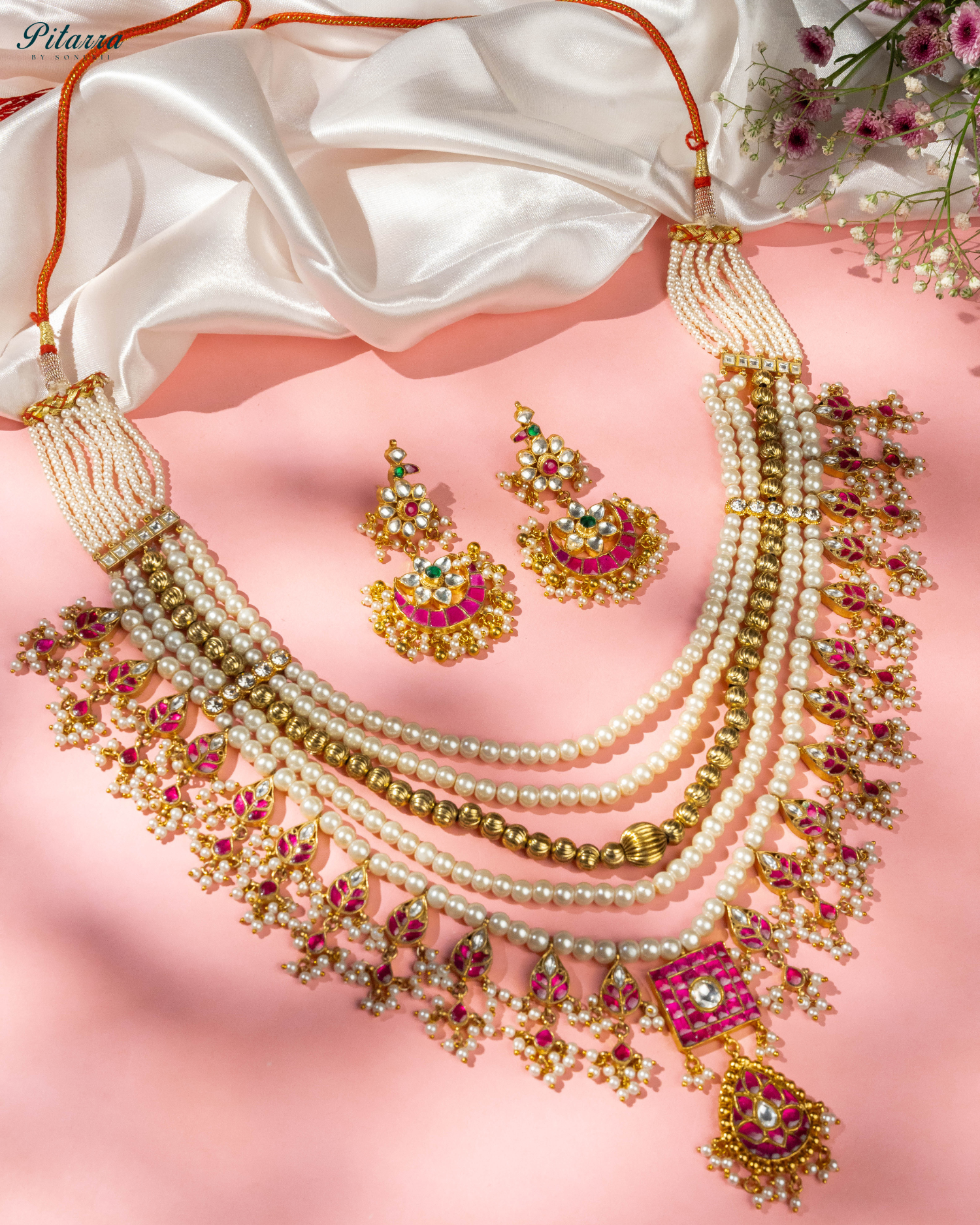 Indian Gold Finish Polki Kundan Necklace Set