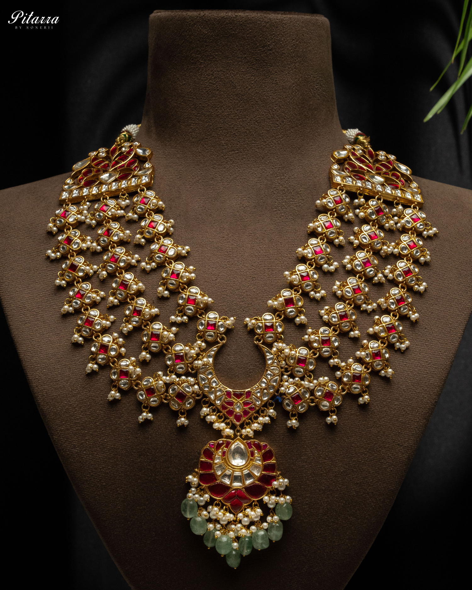 Long Kundan Jadau With Green Pearl