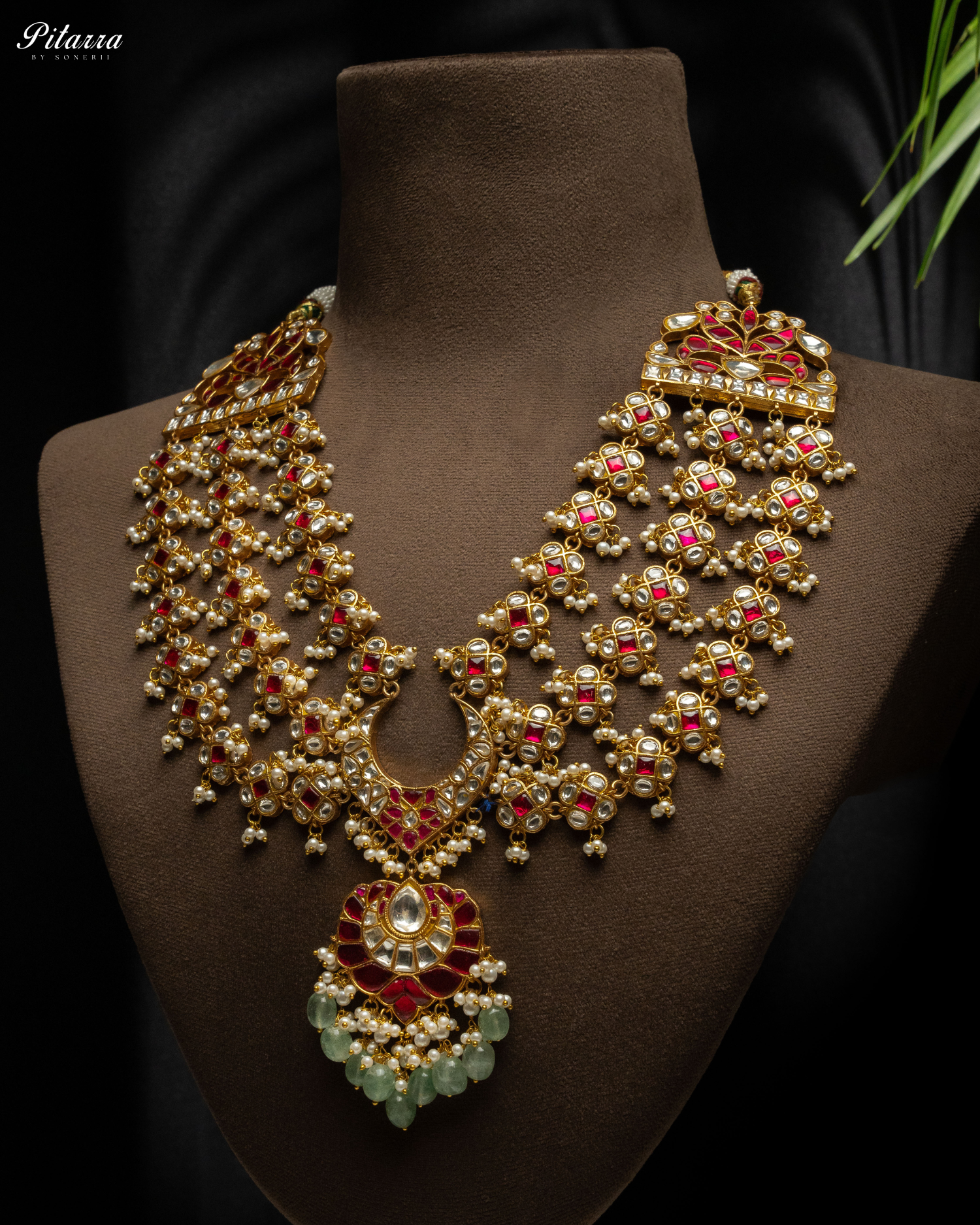 Long Kundan Jadau With Green Pearl