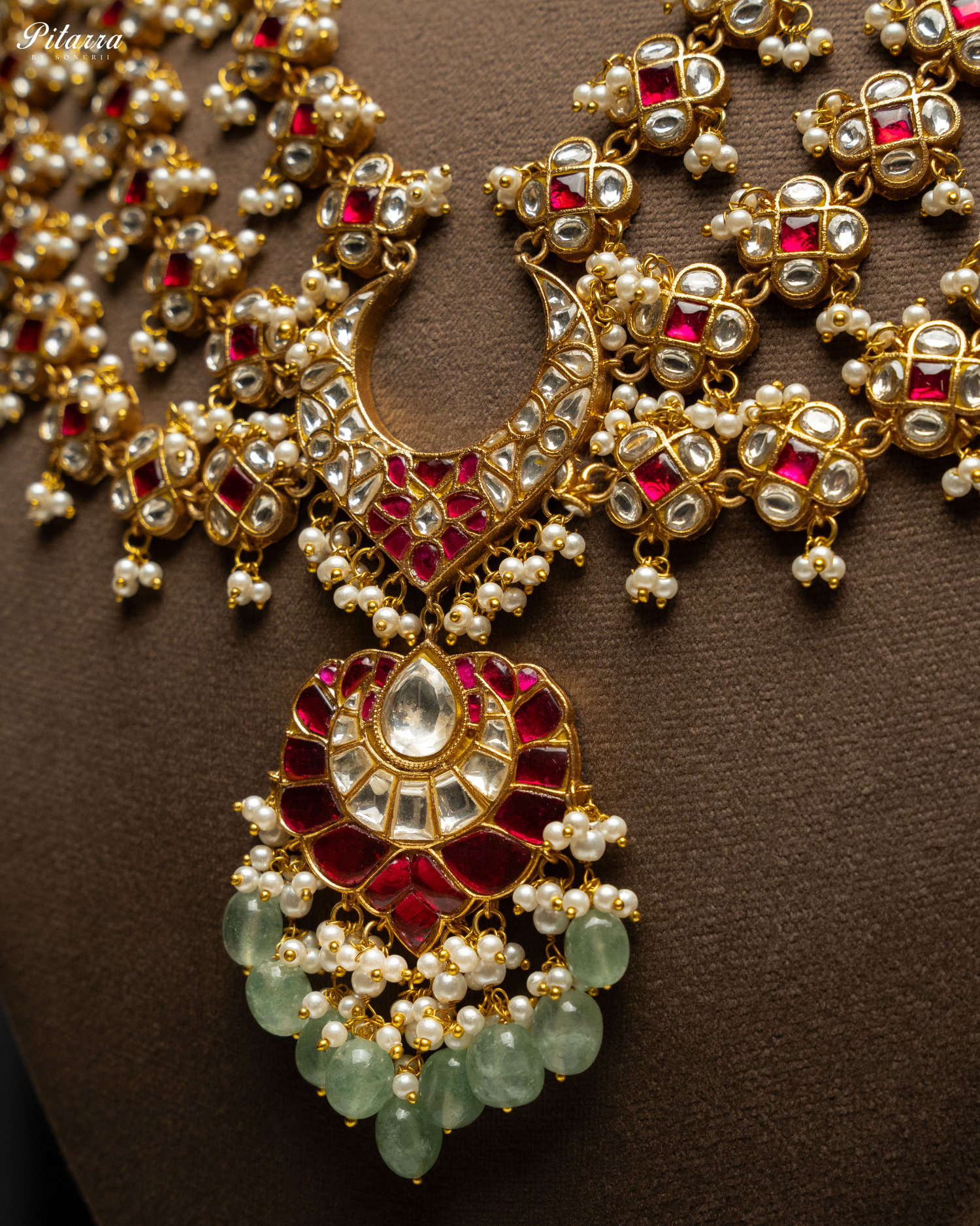 Long Kundan Jadau With Green Pearl