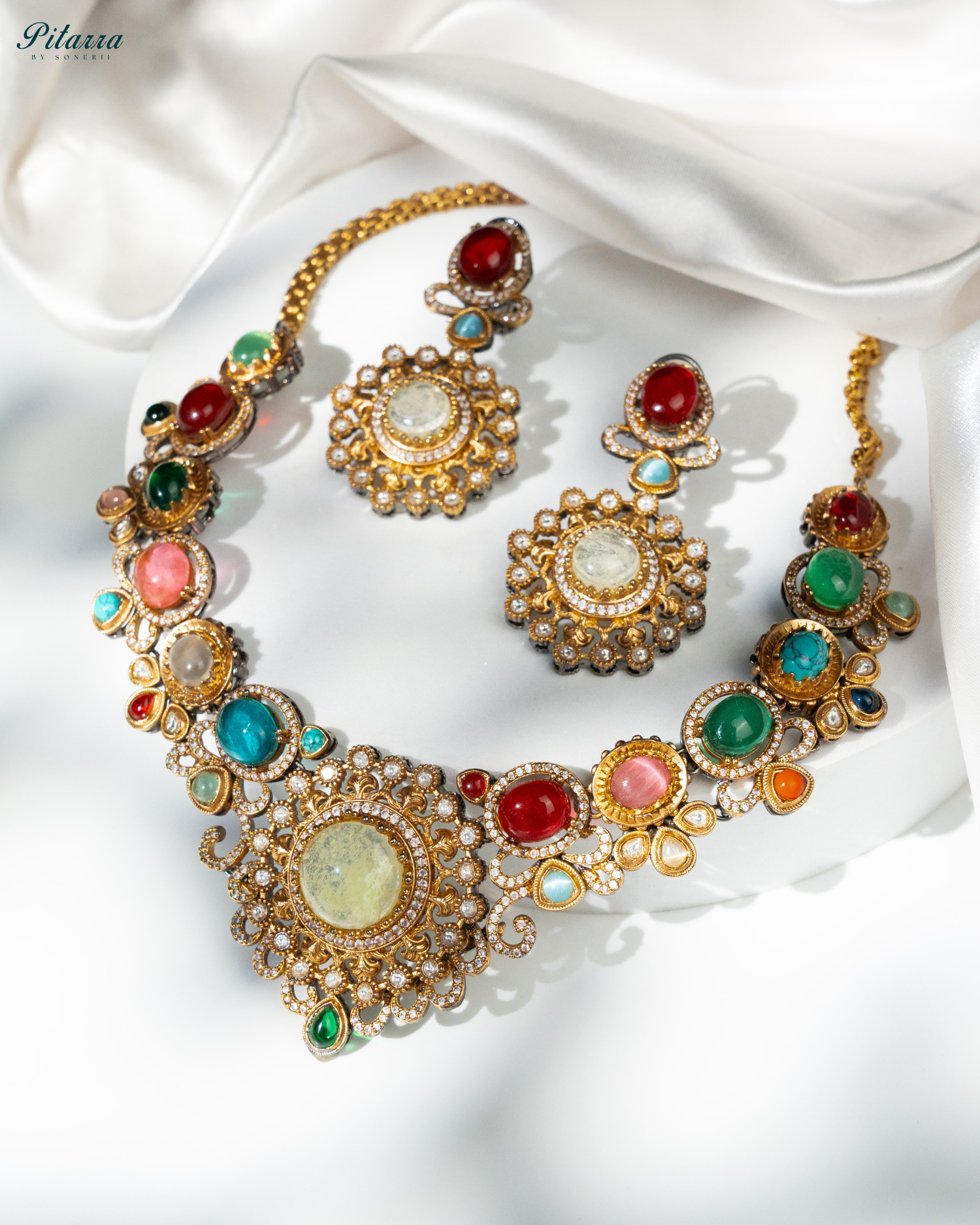 Multi Stone Fine Punjabi Kundan Necklace Set