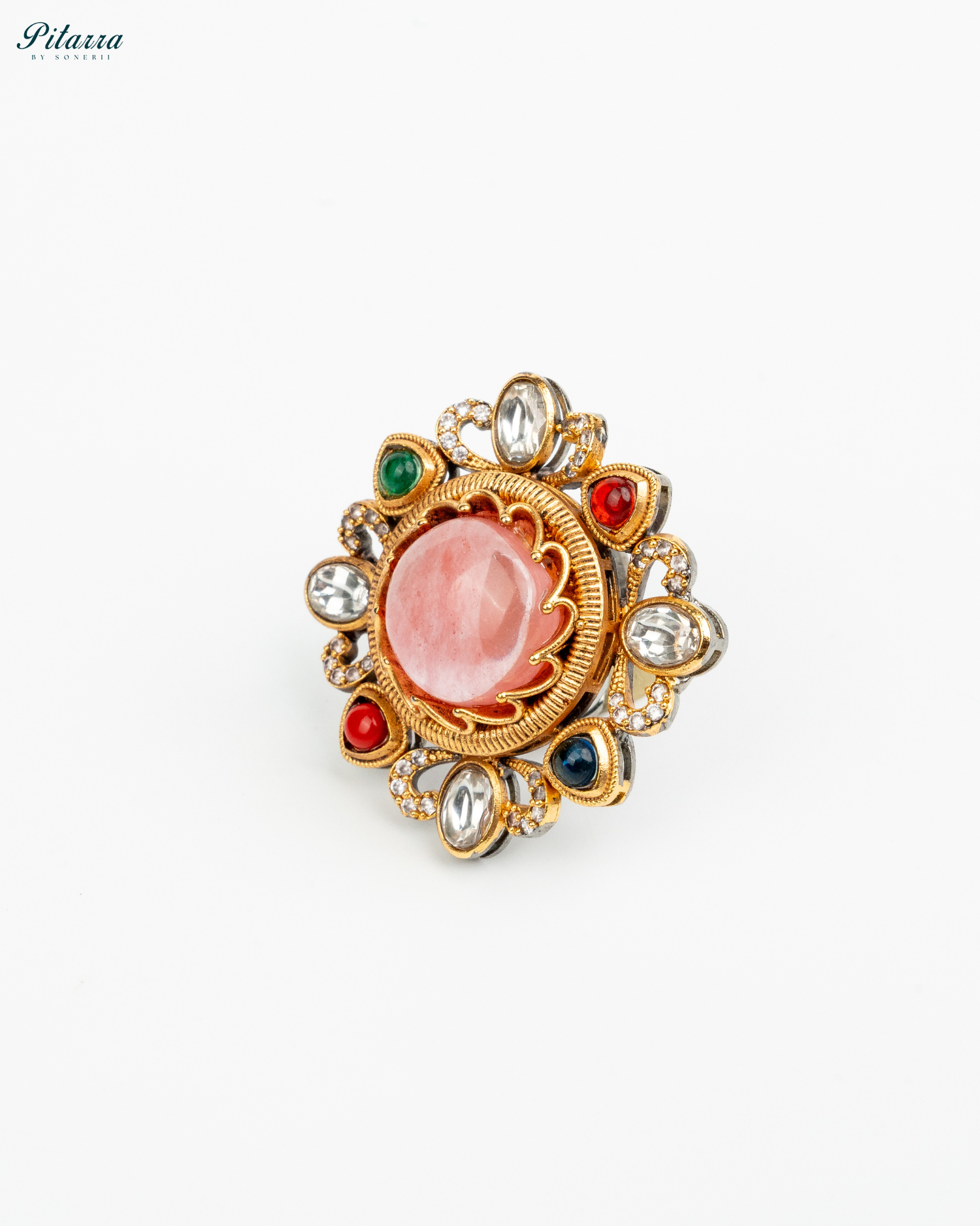 Multicolor Golden Punjabi Jadau Ring