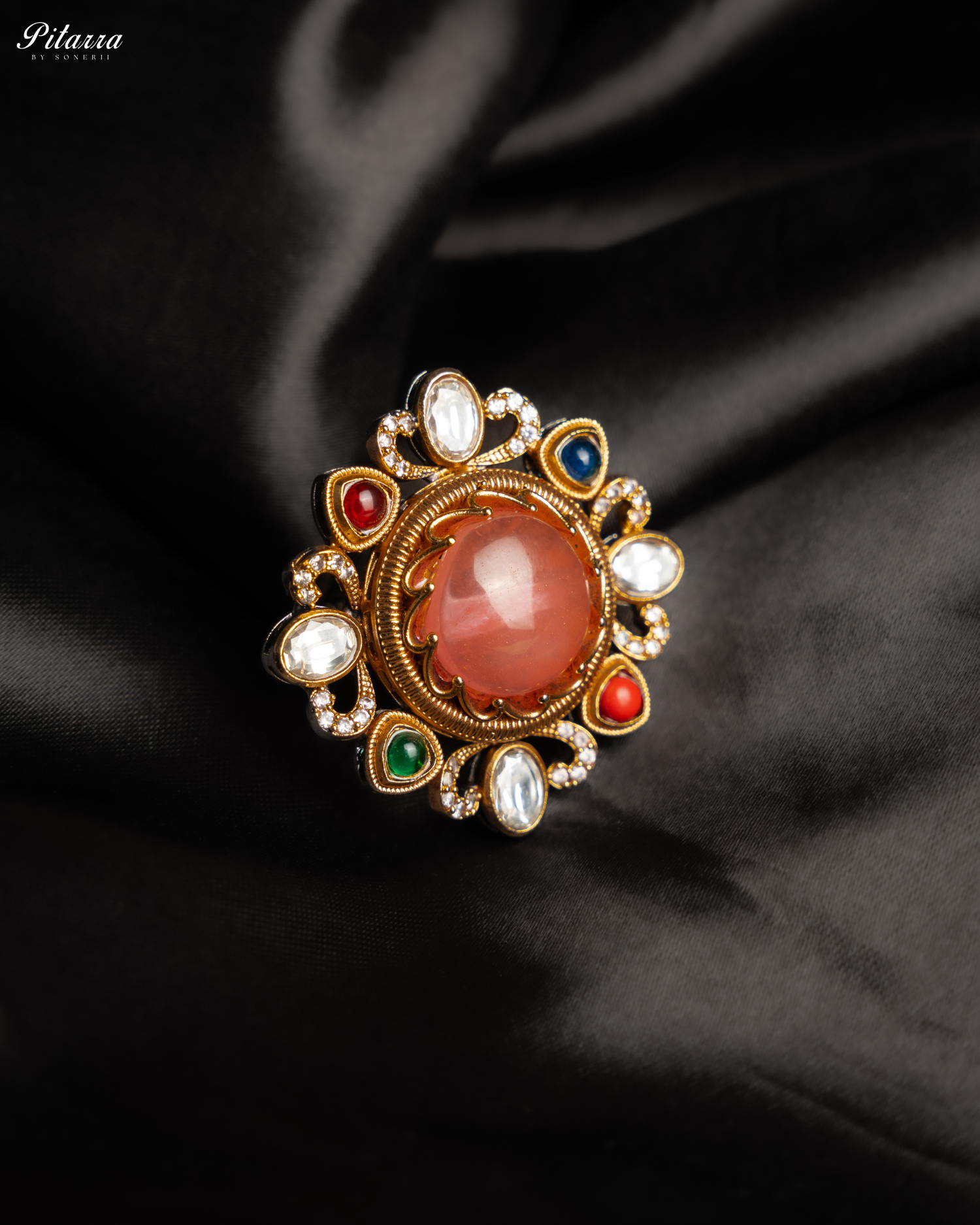 Multicolor Golden Punjabi Jadau Ring