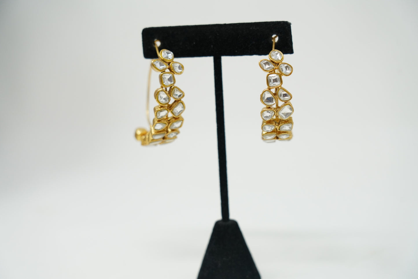 Gold Plated Elegant Kundan Hoops Earrings