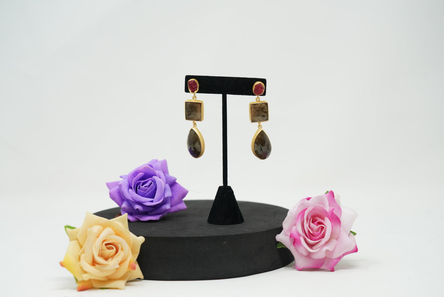 Dual Color Hanging Gemstone Earrings