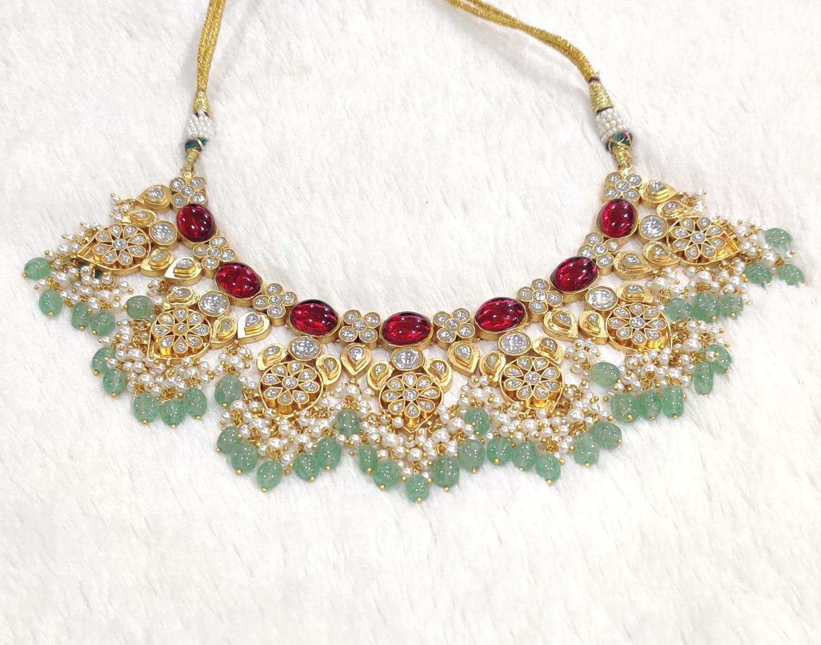 Ruby Red and Mint kundan choker necklace