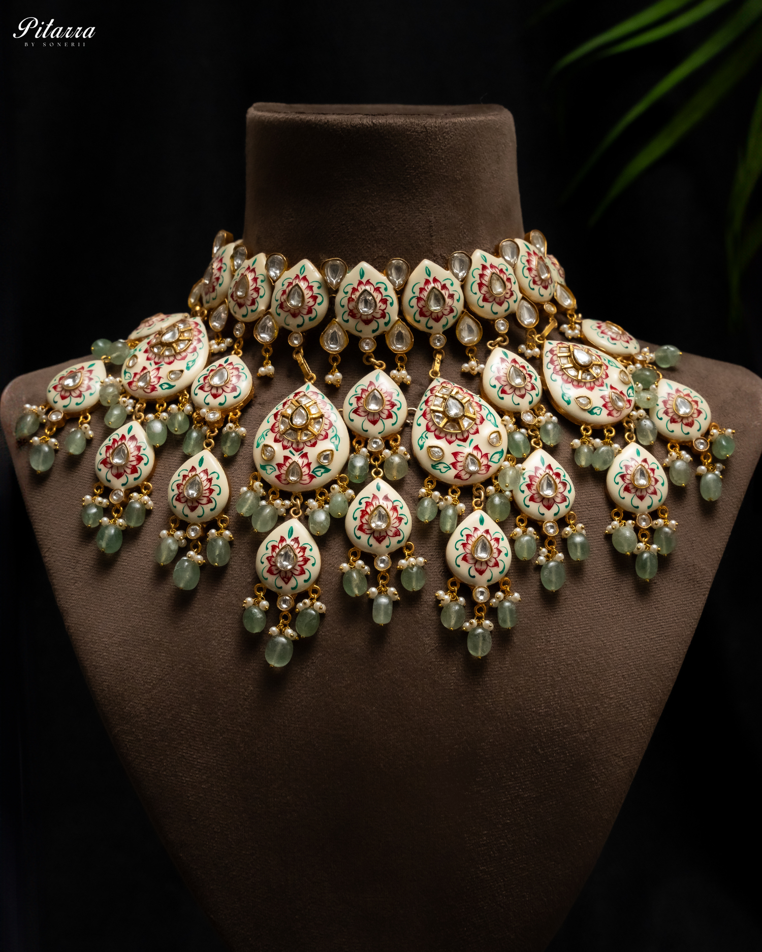 Pink Polki Kundan Necklace Set Finish