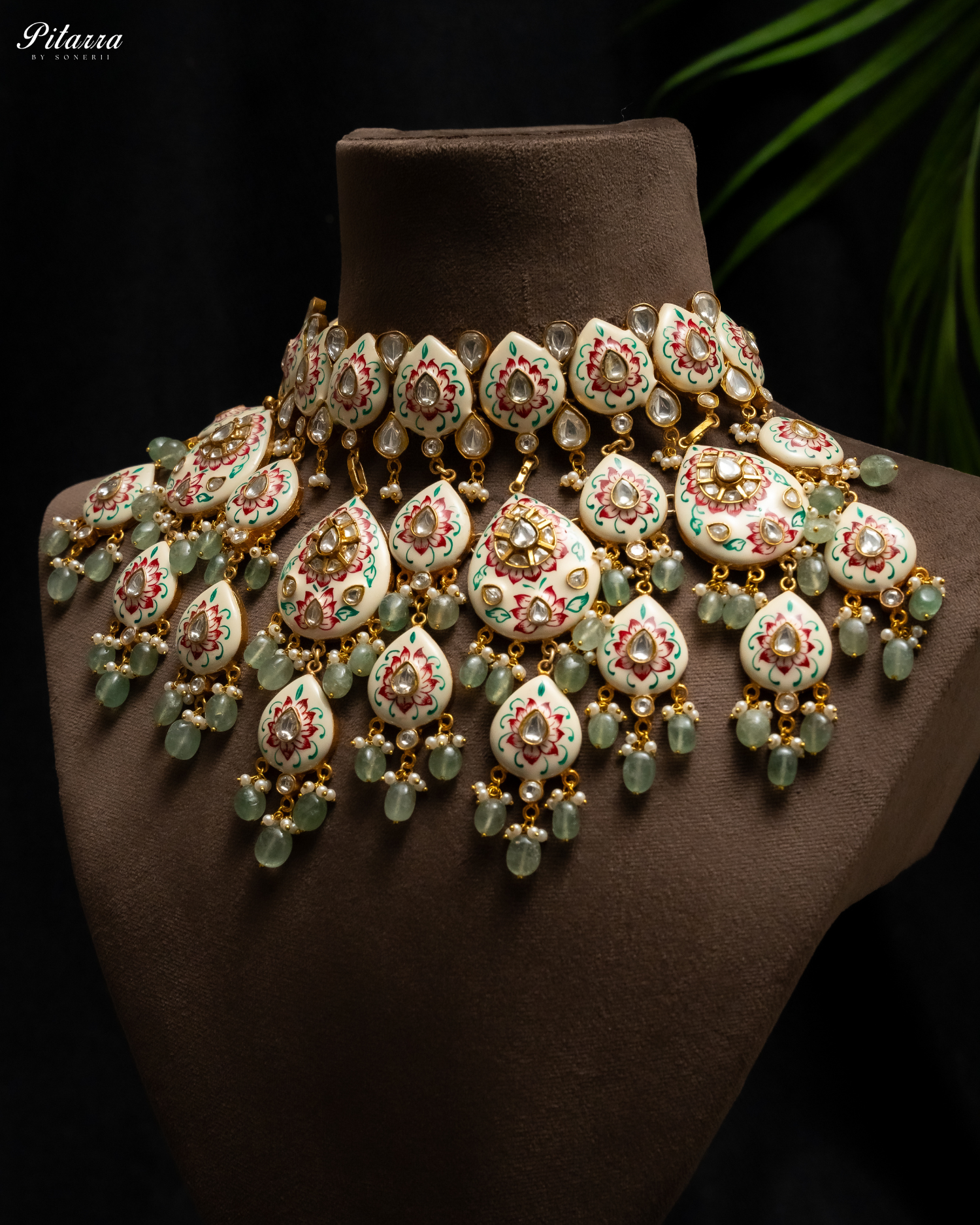 Pink Polki Kundan Necklace Set Finish