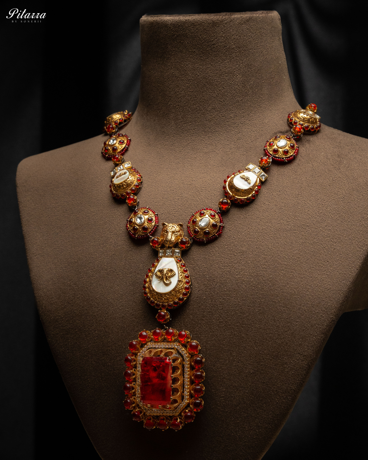 Red Ruby Polki Kundan Necklace Set