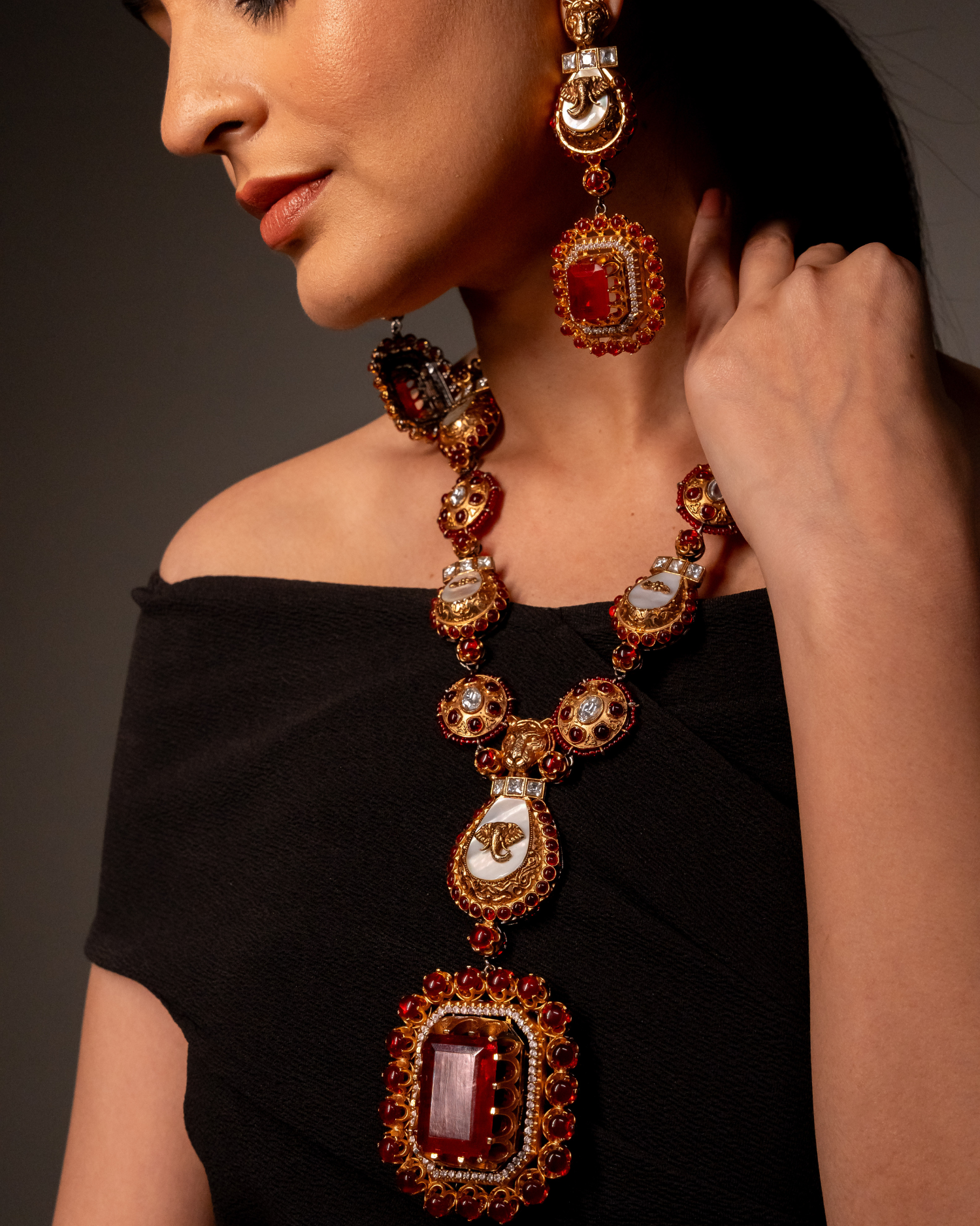 Red Ruby Polki Kundan Necklace Set