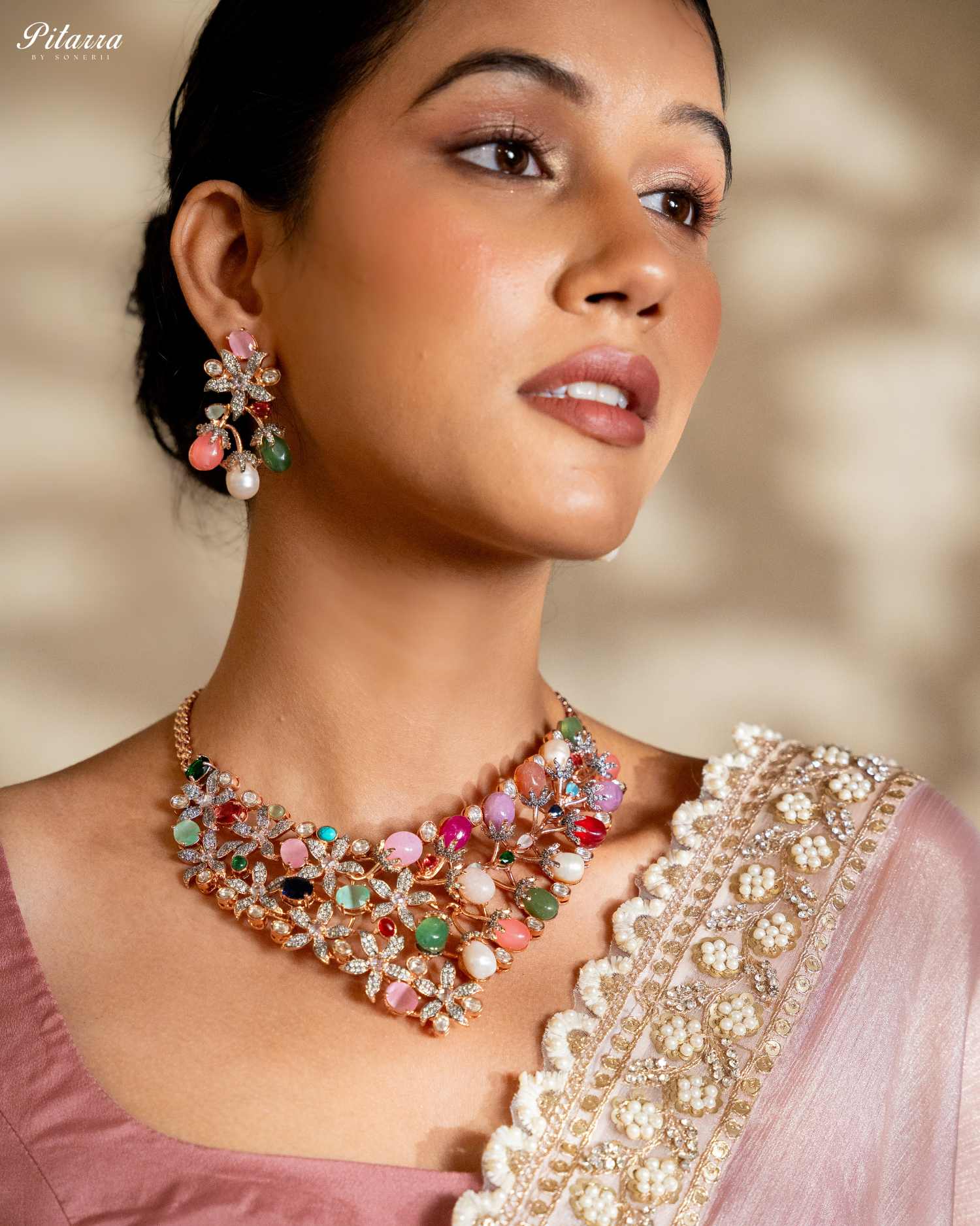 Stunning Golden Punjabi Jadau Necklace Set