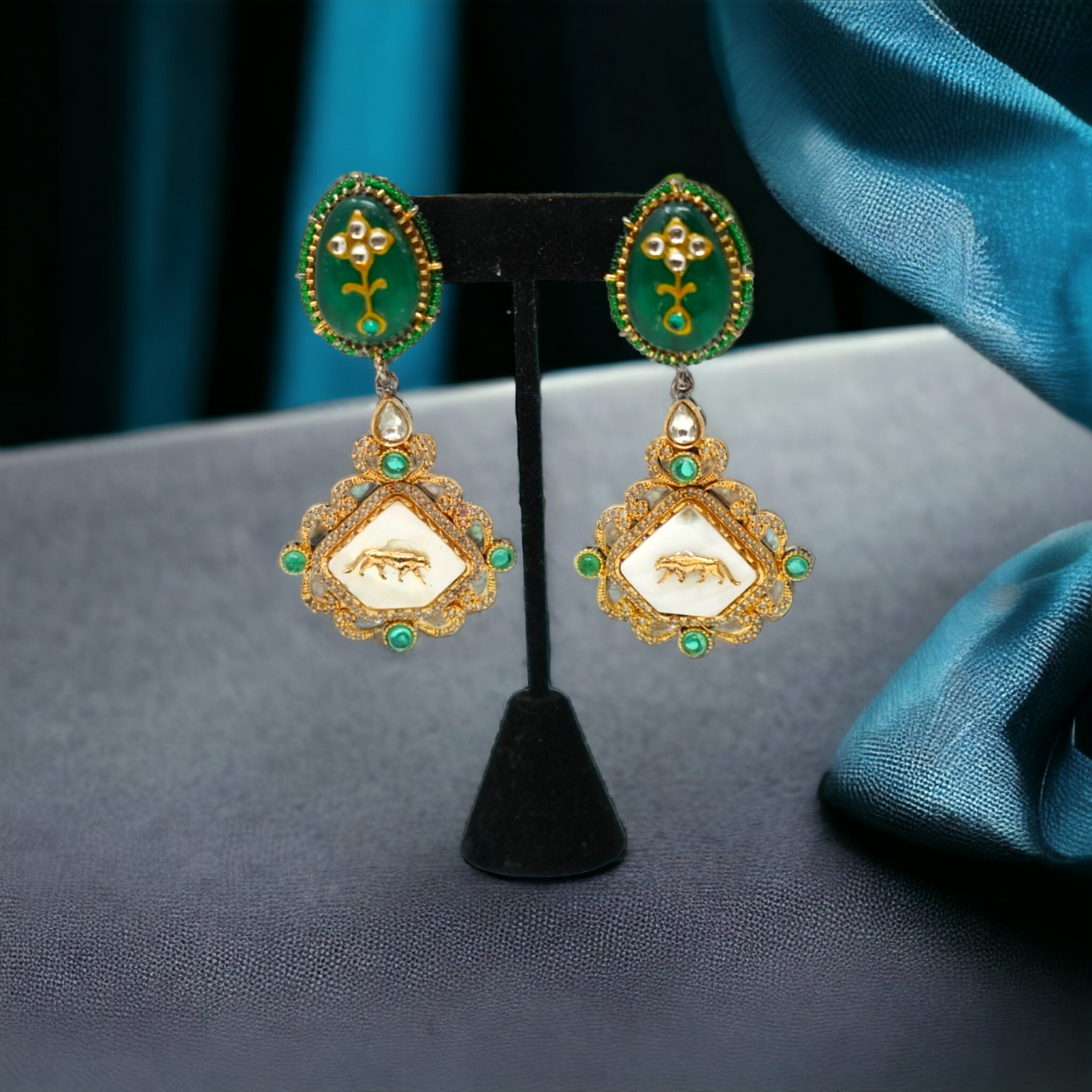 Gold Plated Maroon Stone Studded Earrings