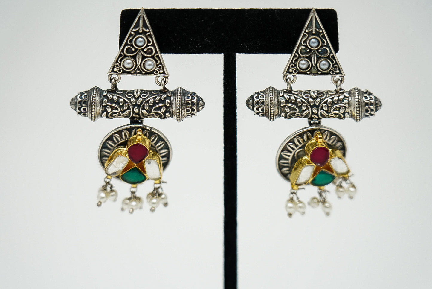 Silver Earings with Ethnic Motifs